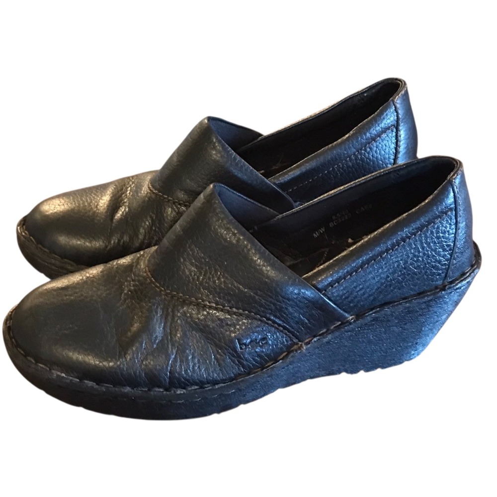 Women's Boc‎ Born Concept Black Pebbled Leather Clogs Slip On Nurse Shoes Sz 8.5